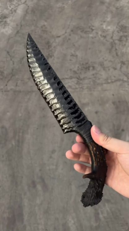 Black Obsidian Knife with Antler Handle