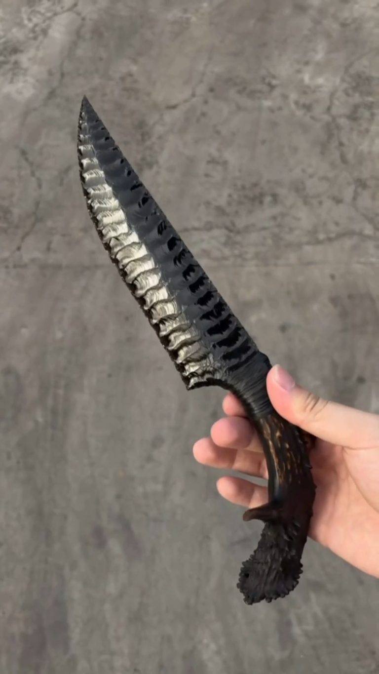 Black Obsidian Knife with Antler Handle