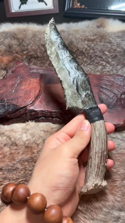 Gold Sheen Obsidian Knife with Antler Handle