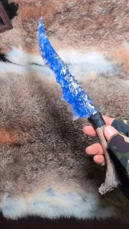 Blue Smelted Stone Knife with Deer Antler Handle