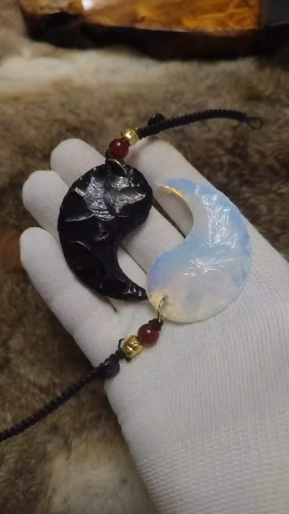 Obsidian and Opalite Yin Yang Pendant Set