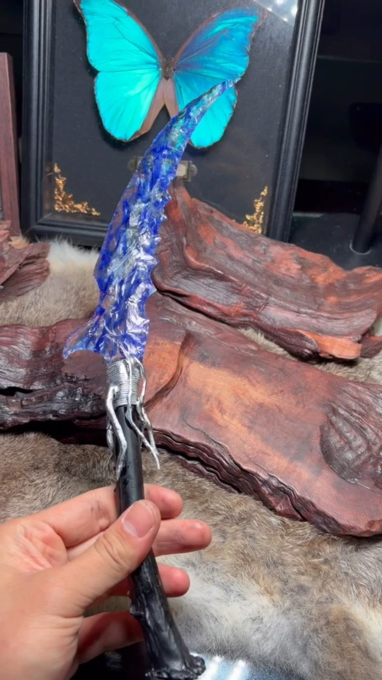 Blue Smelted Stone Knife with Eagle Claw Handle