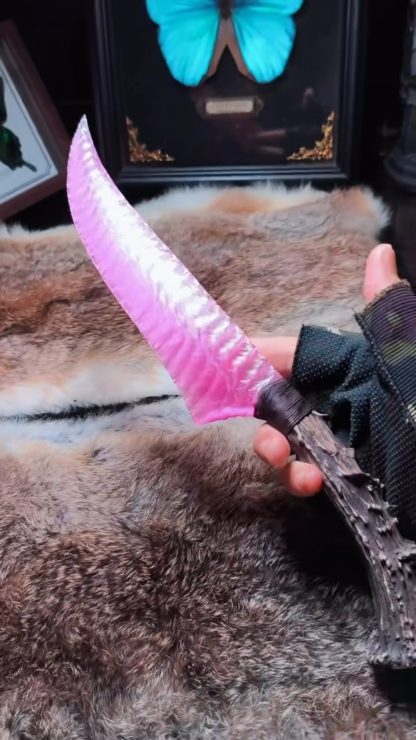 Pink Cat’s Eye Knife with Deer Antler Handle
