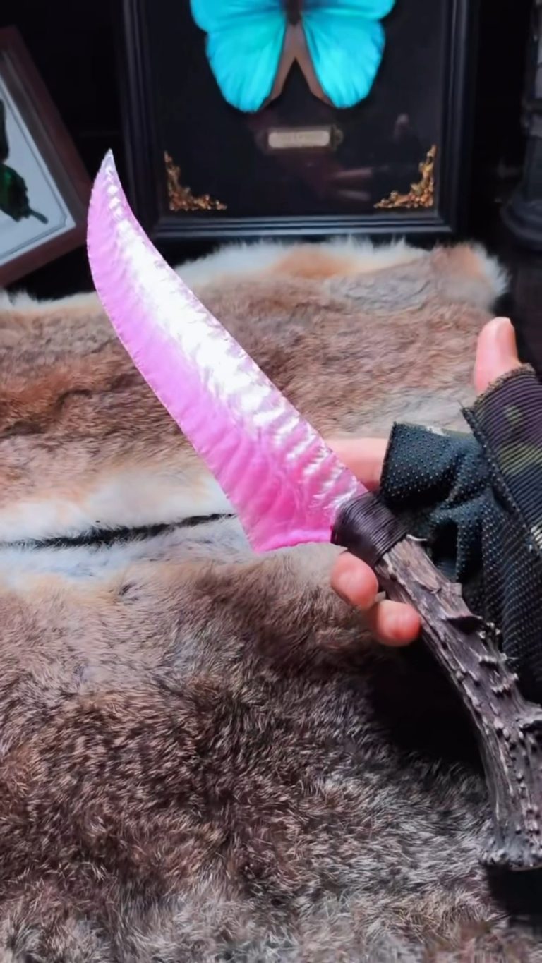 Pink Cat’s Eye Knife with Deer Antler Handle